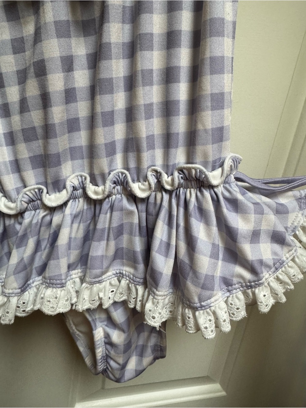 Wildling WDW 3T Gingham Check Swim Purple White Eyelet lace Ruffle & Tie Girls 3 - Picture 4 of 13